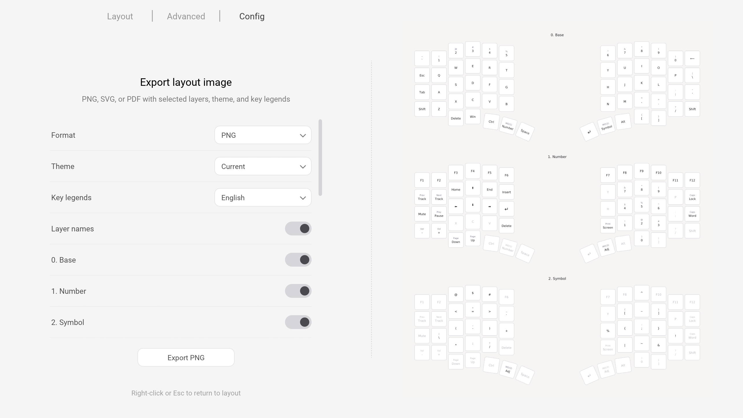 Entropy layout export screen with format and layer controls beside a three-layer preview