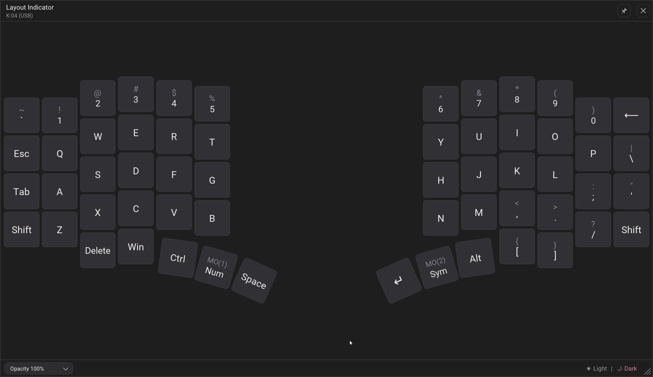 Animated Entropy Layout Indicator showing layer changes and pressed keys on a split keyboard