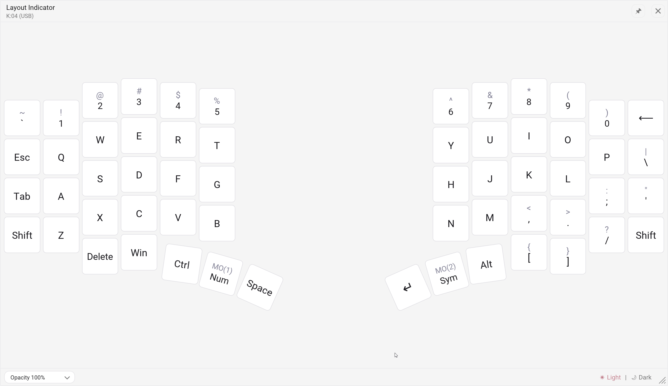 Animated Entropy Layout Indicator showing layer changes and pressed keys on a split keyboard